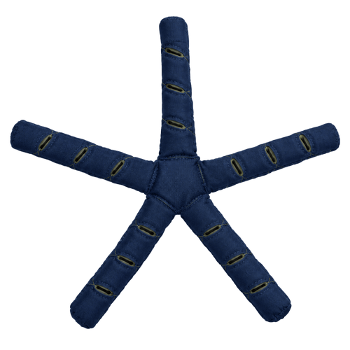 Jouet étoile de mer bleu marine avec 15 cachettes pour chien, vue à plat