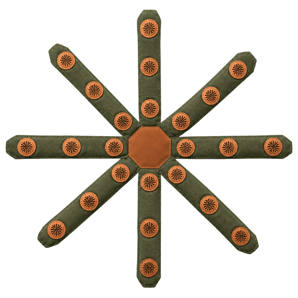 Jouet octopus kaki avec 24 cachettes pour chien, vue à plat